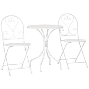 Ensemble table et chaise de jardin Ensemble de jardin bistro 3 pièces OUTSUNNY - Table ronde et 2 chaises pliantes en métal époxy blanc