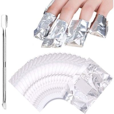 Qufiiry Tampons Dissolvants Pour Vernis à Ongles En Aluminium, 200 Pcs Papillotes En Aluminium Avec 1 Pièce Pour Poussoir à Cuticules, Pour Retirer À Ongles Le Gel Ongle
