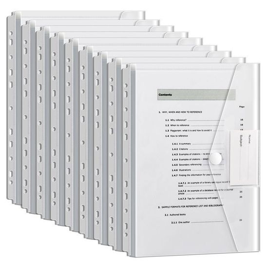 Lot De 24 Pochettes Plastique Perforées A4 - Avec Rabat Et Bouton Pression, étiquettes Incluses, 6 Couleurs - 8
