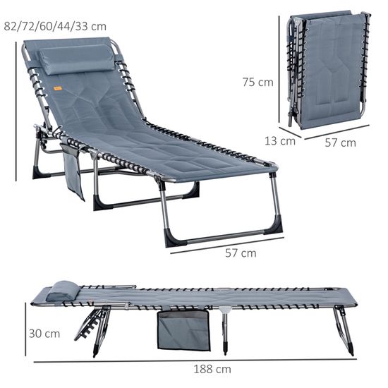 Transat Jardin Camping Pliable Chaise Longue Jardin URBNLIVING Pliable - 5 Positions, Résistante Intempéries Chaise Terrasse Résistante Intempéries