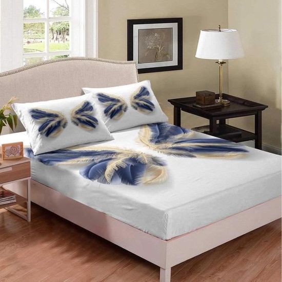 Drap Housse 140x200 Cm Poche Profonde 30 Cm - Microfibre Douce - Avec 2 Taies D'Oreiller 65x65 Cm - Motif Océan 3D