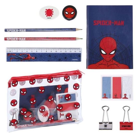 Trousse Scolaire Spider-Man Marvel - Set 5 Pièces Transparent, Avec Règle, Crayon, Taille-crayon, Gomme