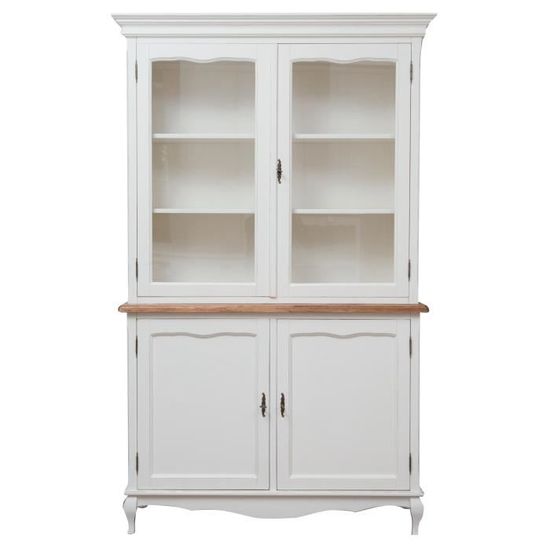 Petite bibliothèque de pays en bois de tilleul massif structure blanc vieilli finition naturelle L40xPR25xH98 cm. Fabriqué en - Maison