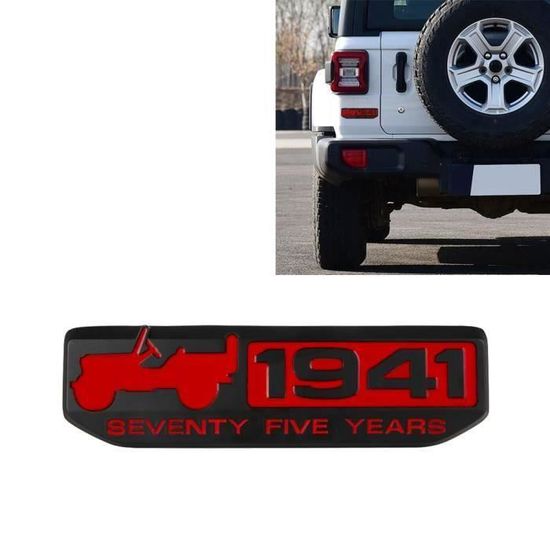 1X 1941 75 years Logo Emblème Sticker Badge 3D Voiture Métal Marque Autocollant Jeep Camion Déco Véhicule, noir et rouge