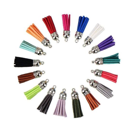 Rmeet Lot De 100 Glands En Cuir Suédé - 40mm Avec Capuchon Doré - Pour Création Bijoux Et Porte-clés