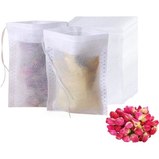 Filtres Infusion Jetables Lot 400 Sachets Thé Vides 7x9cm - Filtres à Perfusion Avec Cordon - Pour Thé, Café, épices, Tisanes Maison Gourde Verre 1l