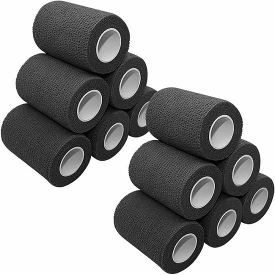 Bandage élastique Auto-adhésif - 5 Cm X 4,5 M - Noir - Pour Genoux, Chevilles, Poignets - Respirant, Hypoallergénique - 8