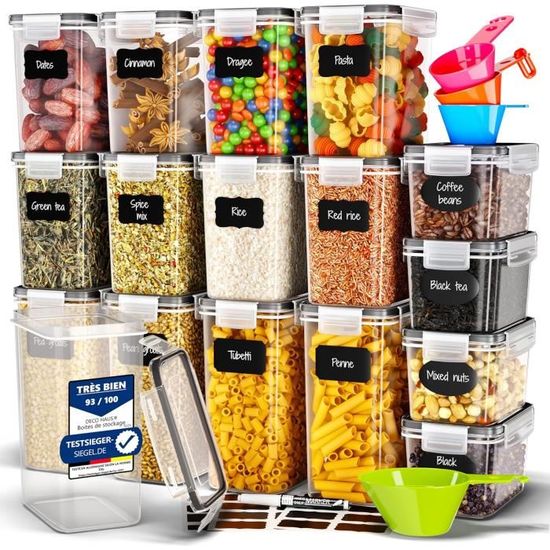 Lot De 8 Boîtes Alimentaires Hermétiques - Pour Farine, Sucre, Pâtes, Rangement Cuisine Empilable
