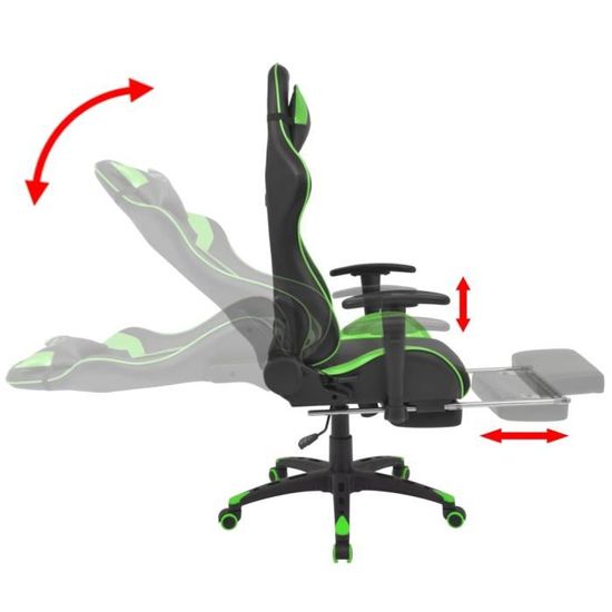 602081 - Design Furniture | Fauteuil de Bureau Chaise de bureau Fauteuil gamer Gaming inclinable avec repose-pied Vert