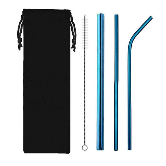 6 Pailles Réutilisables Inox 304 - Droites Et Courbées - Avec Brosse Nettoyage - Écologiques