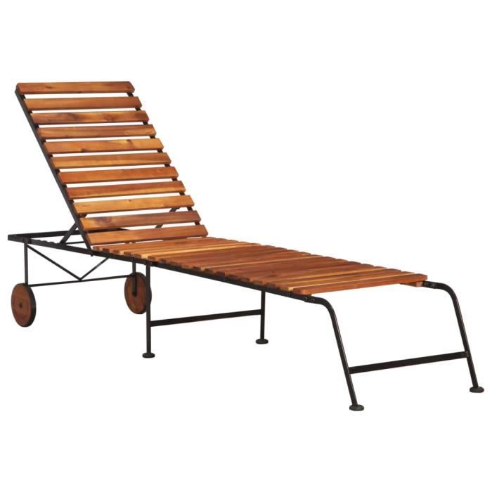 Chaise Longue de Jardin,Chaise Longue pliante,Bain de Soleil Transat avec pieds en acier Bois d'acacia massif