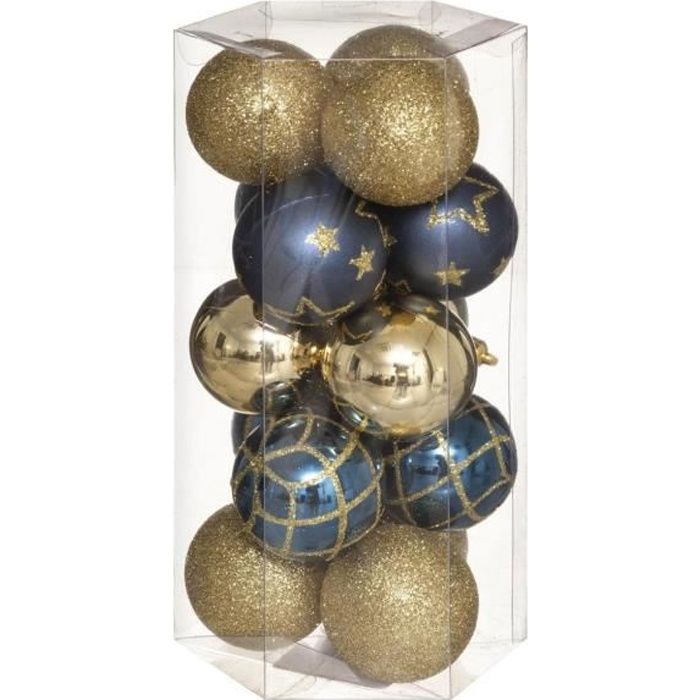 Feeric Christmas - Décoration de sapin Lot de 15 Boules de Noël D 5 cm - Or et Bleu Bleu Or