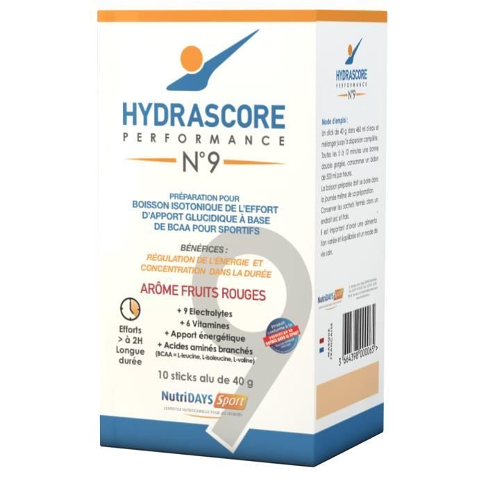 Hydrascore Performance n°9 Boisson Isotonique de l'Effort Arôme Fruits Rouges 10 sticks