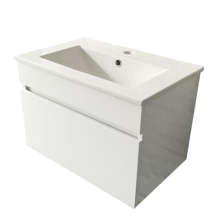 Meuble de salle de bains 1 tiroir - Blanc Laqué - L 60cm x P 38.4cm x H 40cm