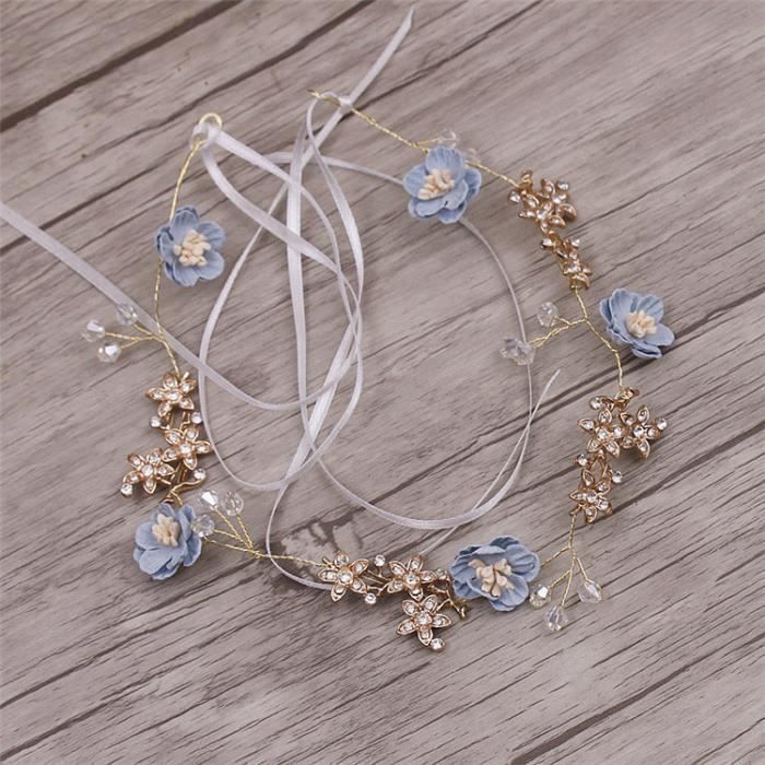 bandeau - serre-tête -Belle fleur bleu rose à la main fil bijoux pliable chaîne souple diadème mariées...- Modèle: pink -