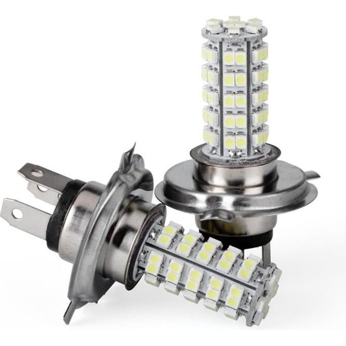 SODIAL(R) 2 PCS Voiture H4 68 SMD LED 6000K Xenon super blanc phares Ampoules Phare Lampe ou Feux de jour eclairage DRL 12V 3528