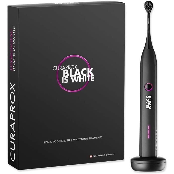 Brosses à dents électriques Curaprox Hydrosonic Black IS White Brosse à dents électrique avec têtes de brosse à charbon 88584