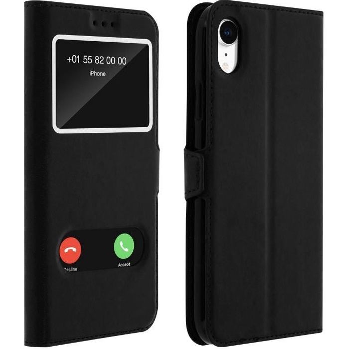 Housse iPhone XR Etui Double Fenêtre Coque Silicone - noir