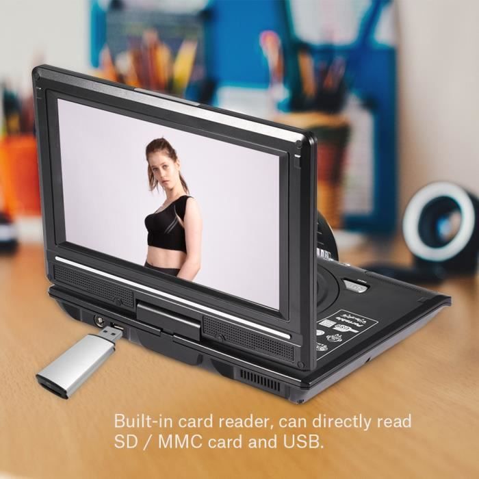 Lecteur de DVD 9 po Lecteur Vidéo DVD Portable LCD à Écran Large Rotatif Radio FM Jeu SD USB AV CD 800 x 480 HB013 -LON