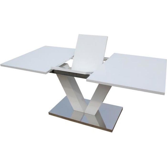 Table repas extensible -Lora- en MDF laqué blanc
