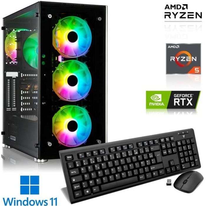 MEMORY PC Gamer - AMD Ryzen 5 3600 6x 3,6 GHz - 6Go GeForce RTX 2060 - 16Go DDR4 - 240 Go + 1000 Go HDD - Win 11