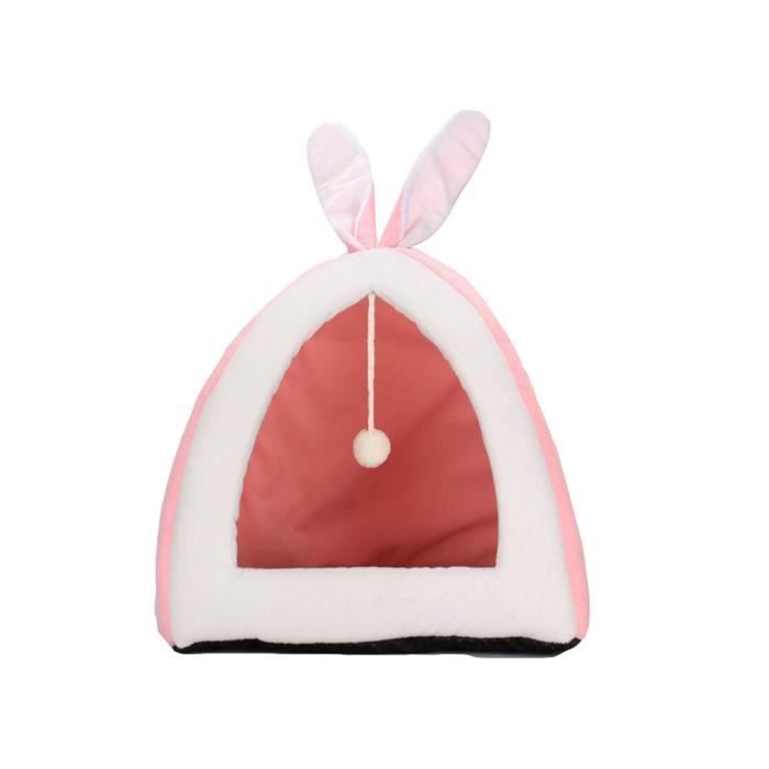 Mignon Triangle Panier pour Chat Chenil Confortable Pare-brise PortableChat et Chien Lit avec Oreilles de Lapin Rose S:28*28*29CM