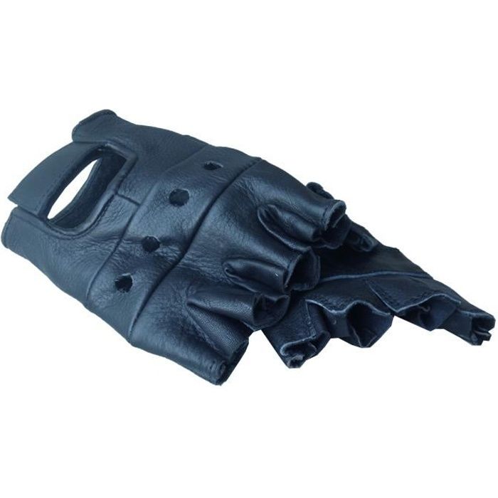 MITAINE GANT EN CUIR NOIR STYLE BIKER