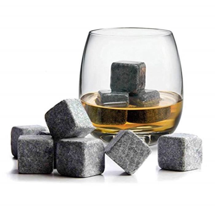 Lot de 9 glaçons pierre pour whisky - stéatite naturelle - avec pochette en tissu – blanc
