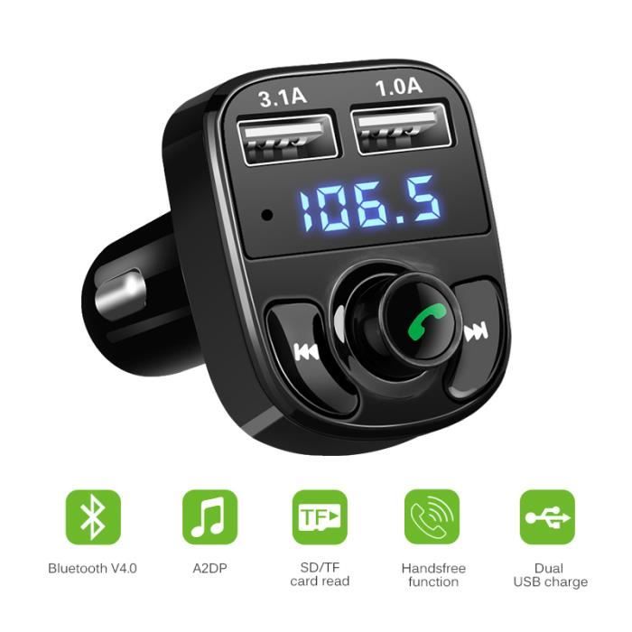 Transmetteur FM Bluetooth Comsoon Kit Main Libre Voiture Chargeur de Voiture Adaptateur Radio sans Fil avec Dual USB Ports, Émetteur