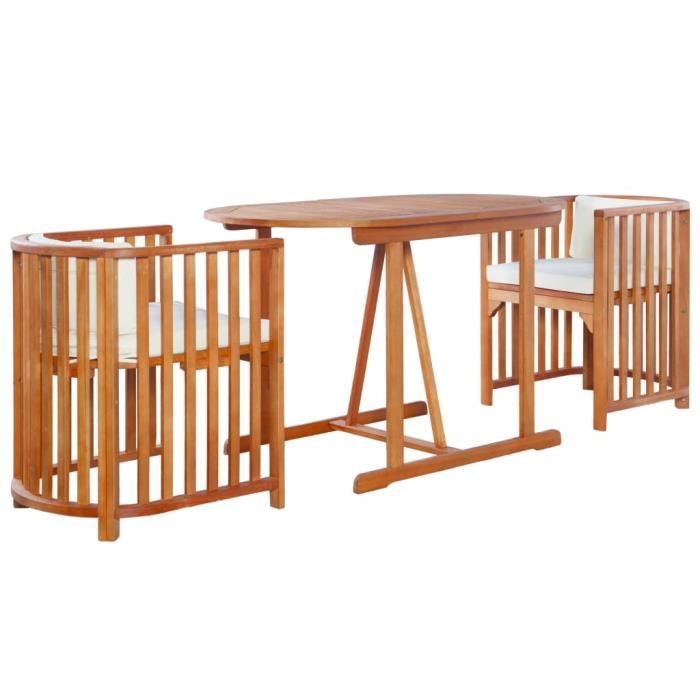 Luxueux Magnifique Moderne- Meuble de bistro 3 pcs avec coussins Bois d'eucalyptus solide