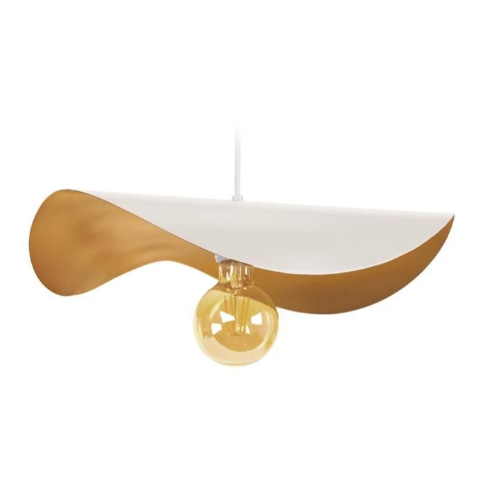 TOSEL Suspension 1 lumière - luminaire intérieur - acier blanc ivoire et or - Style vintage - H65cm L40cm P40cm