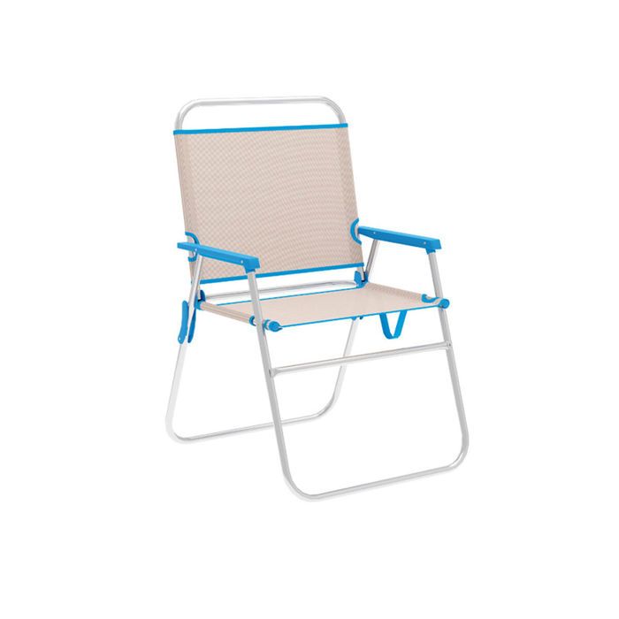 chaise de plage pliable rayures beige et bleu - marbueno