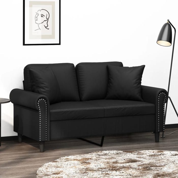 vidaXL Canapé 2 places avec oreillers décoratifs noir 120cm similicuir 3200925