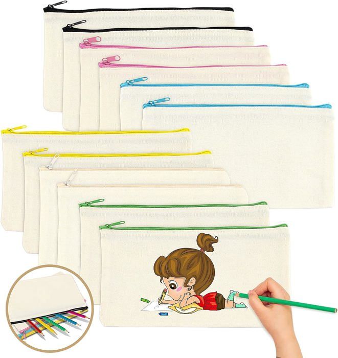 Kit Sac à Colorier Enfant - 6 Sacs + 6 Trousse + 12 Crayons Empilables - Cadeau Anniversaire