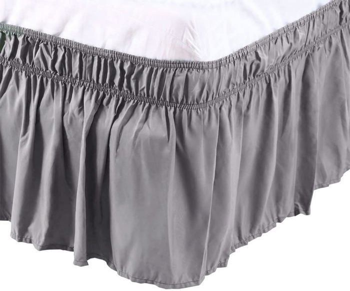 ACESOME Tour De Lit à Envelopper, Avec Volants De 35 Cm, Fibre Synthétique Jupe De Lit En Crico Brossé Avec Plate-forme, Noir, 152 X 200 Cm