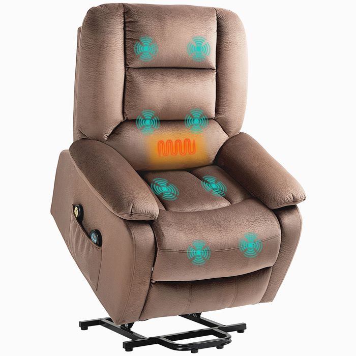 Fauteuil releveur électrique - HOMCOM - dossier inclinable - avec repose-pied télécommandes et poche latérale - polyester - marron