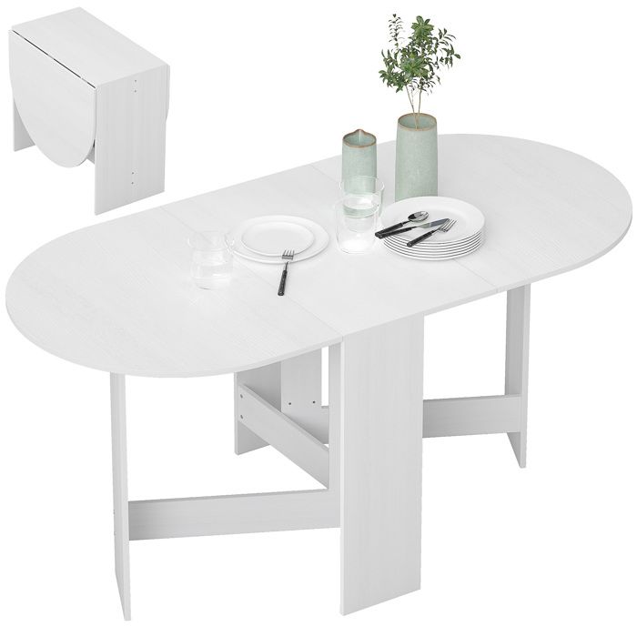 Table à manger pliante - HOMCOM - ovale - jusquà 6 personnes - pour petits espaces salle à manger - blanc