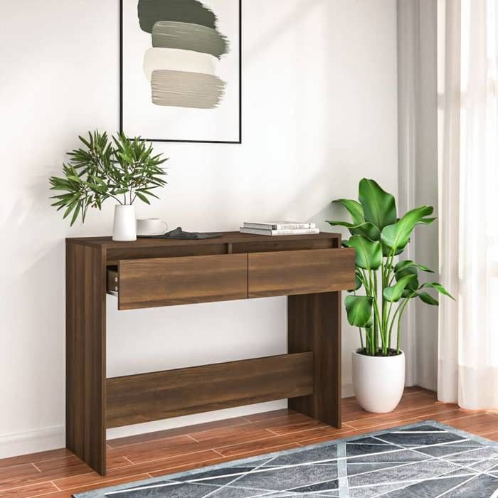 Table Console Avec Tiroirs – Chêne Sonoma 100x75cm | Meuble Entrée, Canapé, Salon | Rangement Étagères - 10