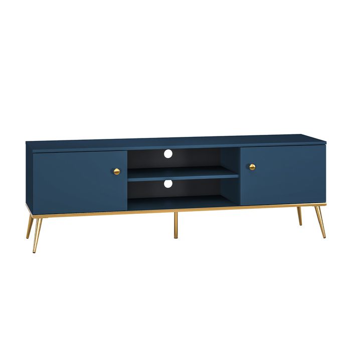 Meuble TV 2 portes Petits-meubles - Thalia - 160 x 40 x 53cm - Bleu Meuble TV 2 portes Petits-meubles - Thalia - 160 x 40 x 53cm - Bleu
