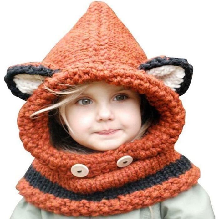 Comparer les prix de Bonnet écharpe hiver enfant fille bébé cagoule chapeau enfant garçon tricoté laine avec renard oreille chic chapeau hiver Orange