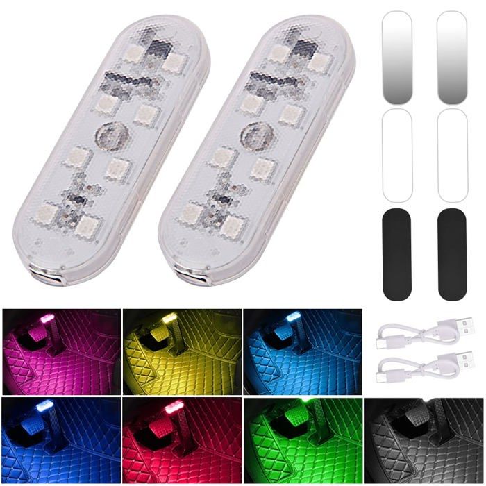 Éclairage intérieur de voiture - AIMOONSA - Tactile 7 couleurs - Rechargeable USB - Étanche - ABS 12x7x2cm