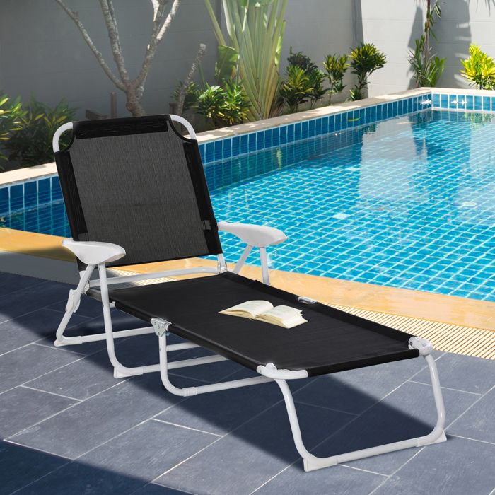 Chaise Longue Pliante Résistante 120kg, Dossier 5 Positions, Fenêtre Lecture, Pour Jardin&plage