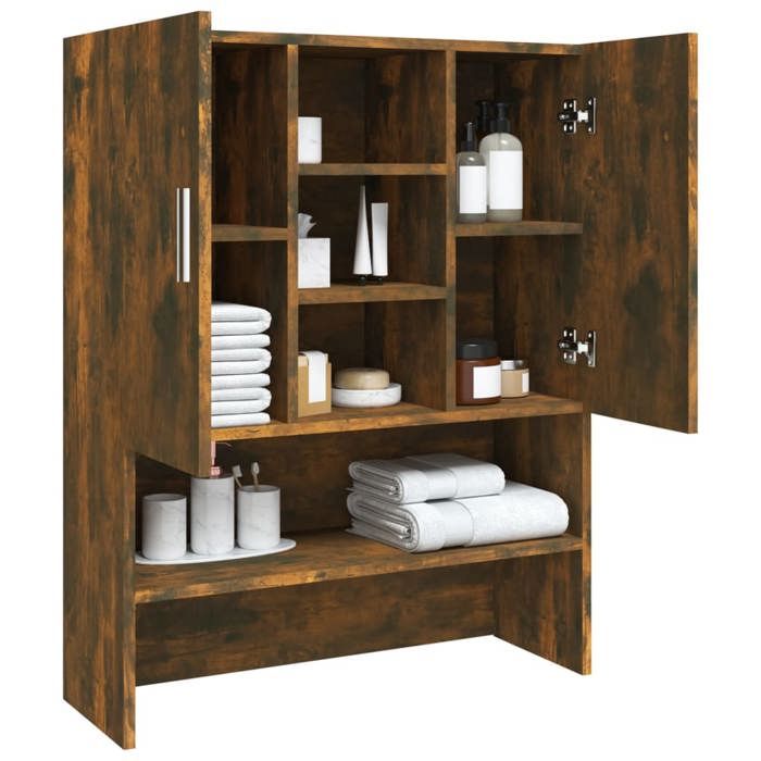 (ON SALE)Meuble haut de salle de bainMeuble WC pour machine à laver Chêne fumé 705x255x90 cm 45281