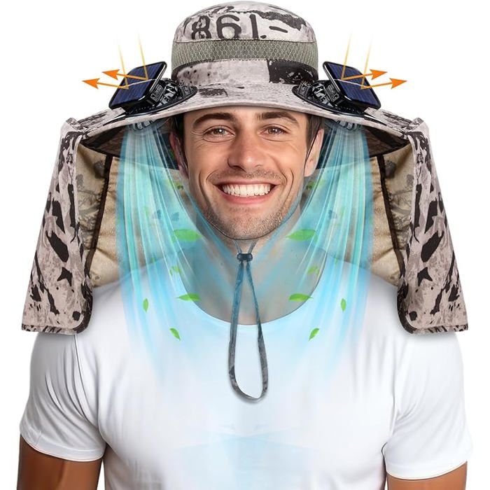 Chuarry WChapeau de soleil bord ide avec 2 ventilateurs Chapeau de pche de charge USB charge solaire Multicolore VENTILATEUR - Jade Dragon