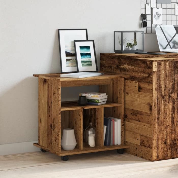 Elégant Console de rangement Armoire à roulettes - vieux bois - 60x45x60 cm - bois dingénierie &2745623