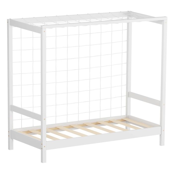 Lit denfant ML-Design 70x140 cm blanc en bois de pin avec but de football et sommier à lattes Lit denfant ML-Design 70x140 cm blanc en bois de pin avec but de football et sommier à lattes