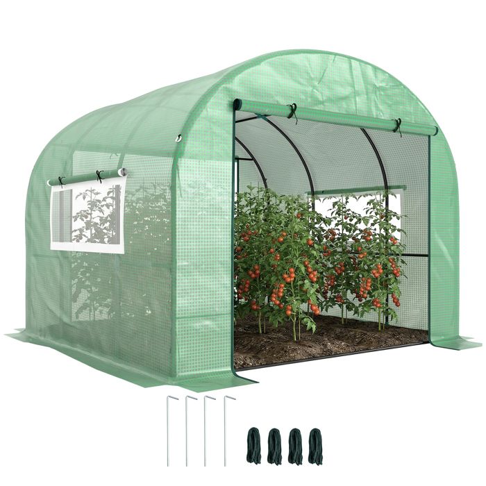 Serre tunnel de jardin - Outsunny - 9m² - PE Haute densité 135 g/m² - 2 portes zippées 2 fenêtres en maille - vert