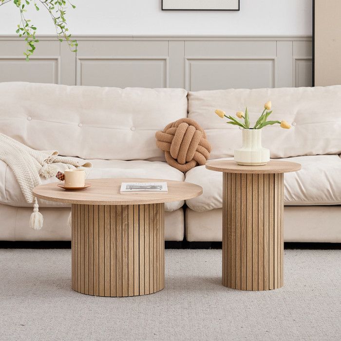 Table Basse - Lot de 2 - Effet bois clair - Style Naturel - Plateau MDF - D70/40* H40/50cm