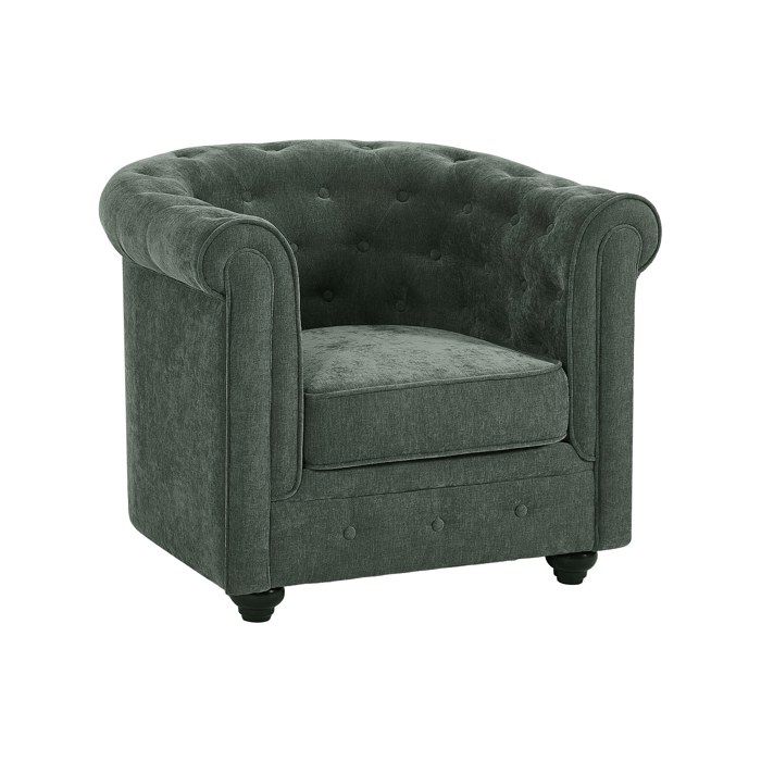 Fauteuil en tissu vert CHESTERFIELD