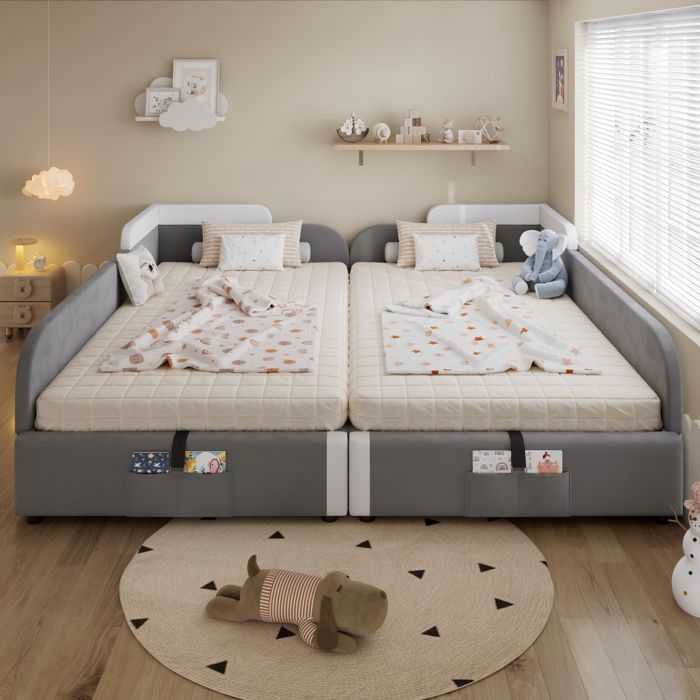 Lit coffre pour enfants 180x200cm - lit double épissé - avec sac de rangement - velours - Gris (sans matelas) Lit coffre pour enfants 180x200cm - lit double épissé - avec sac de rangement - velours - Gris (sans matelas)